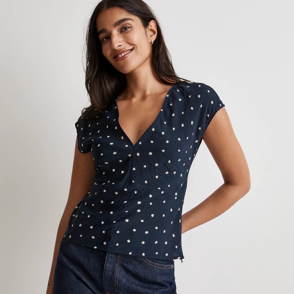 Madewell Navy Blue Top with White Dots